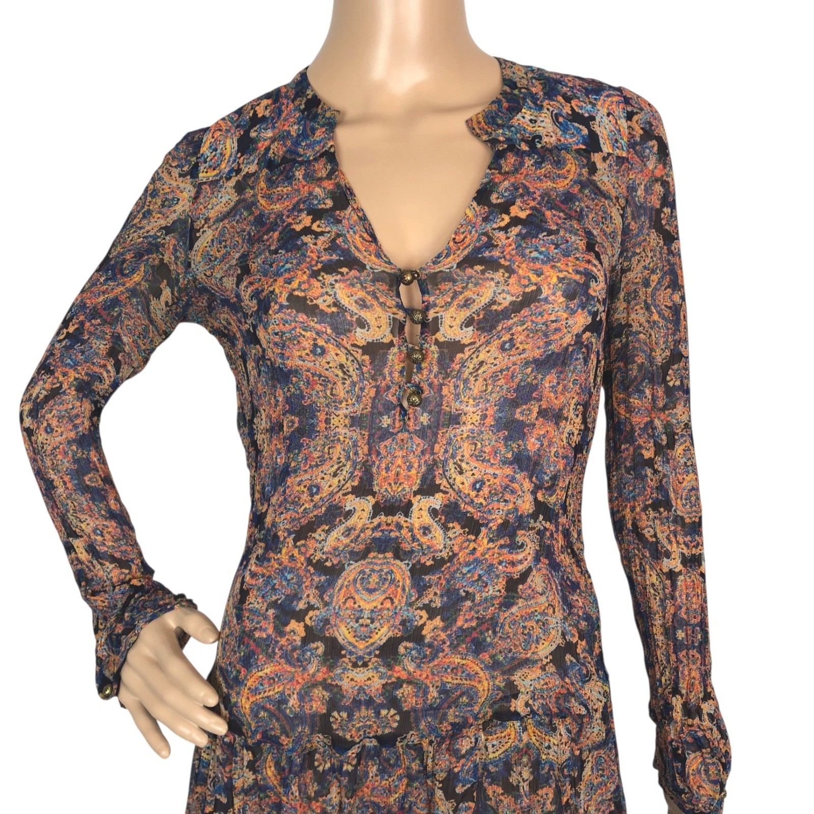 Twelfth Street Cynthia Vincent 100% Silk SHEER Paisley Print Mini Dress Small