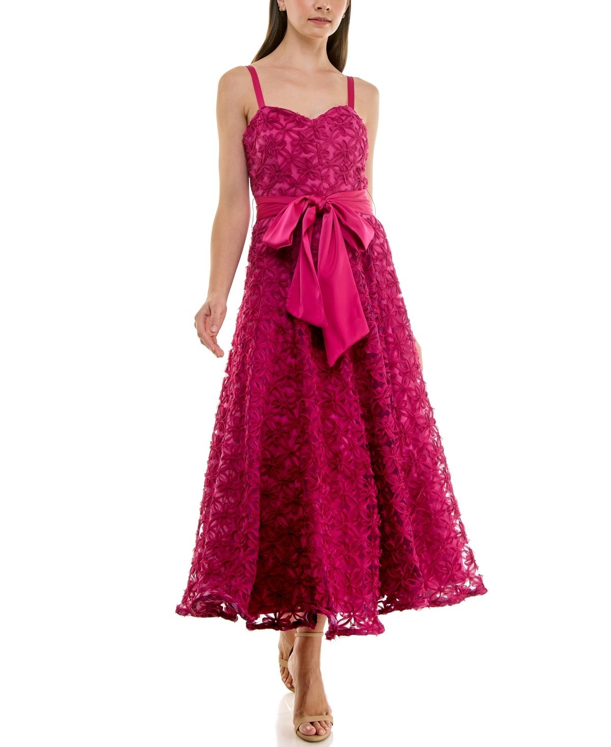 Taylor Women’s Chiffon Ribbon Sweetheart A-Line Dress Fuchsia Size 6 2920