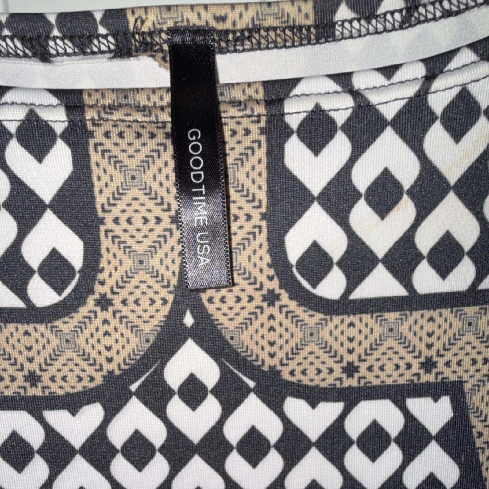 GOODTIME USA Black White Beige Geometric Bodycon Shift Dress 3/4 Sleeve L