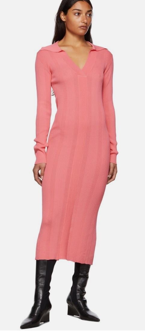 REMAIN BIRGEN CHRISTENSEN Knitted Pink Collared Ribbed Midi Dress 36 UK 8 £290