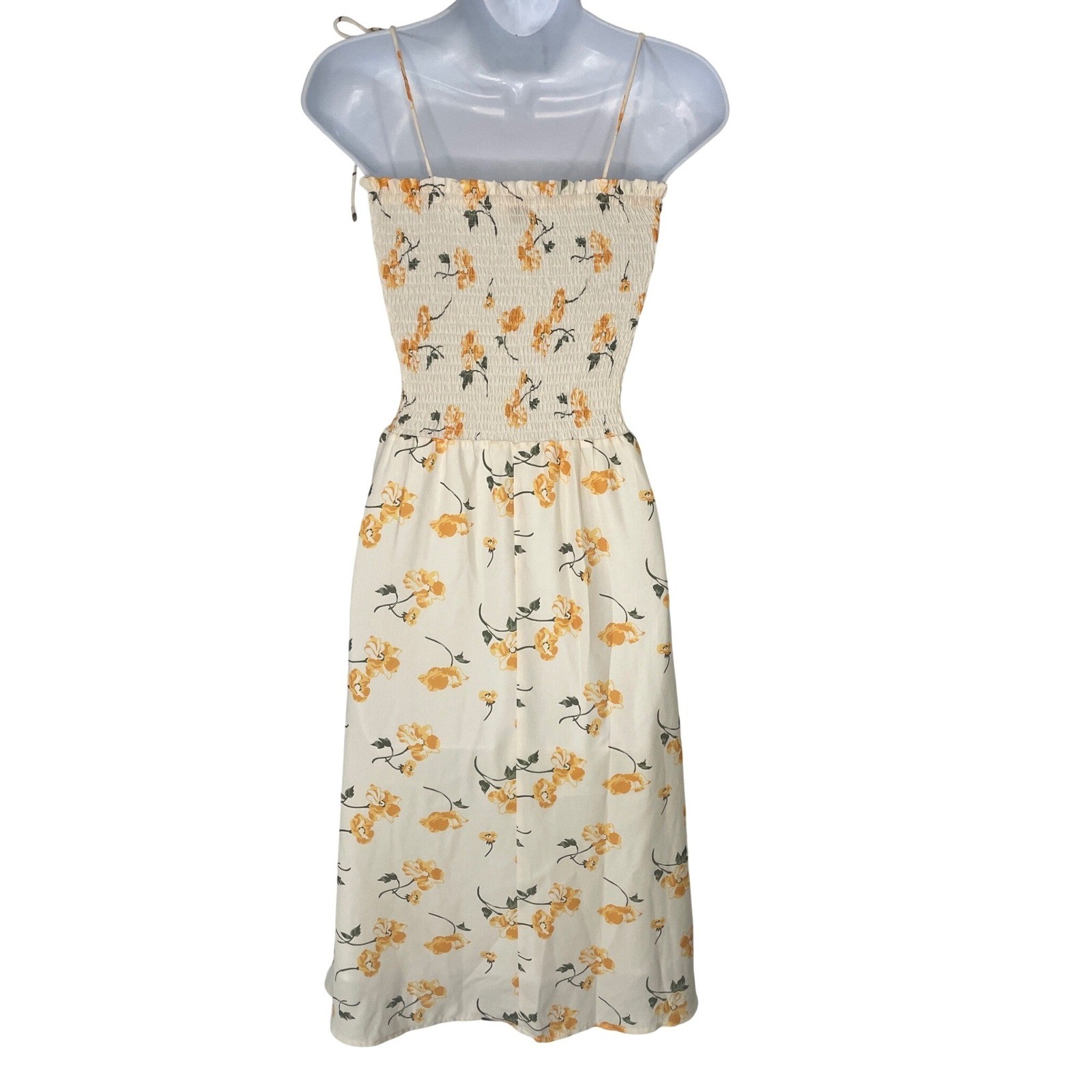 Rihoas Womens Smocked Floral Tie Shoulder Midi Sundress S Yellow Cottagecore