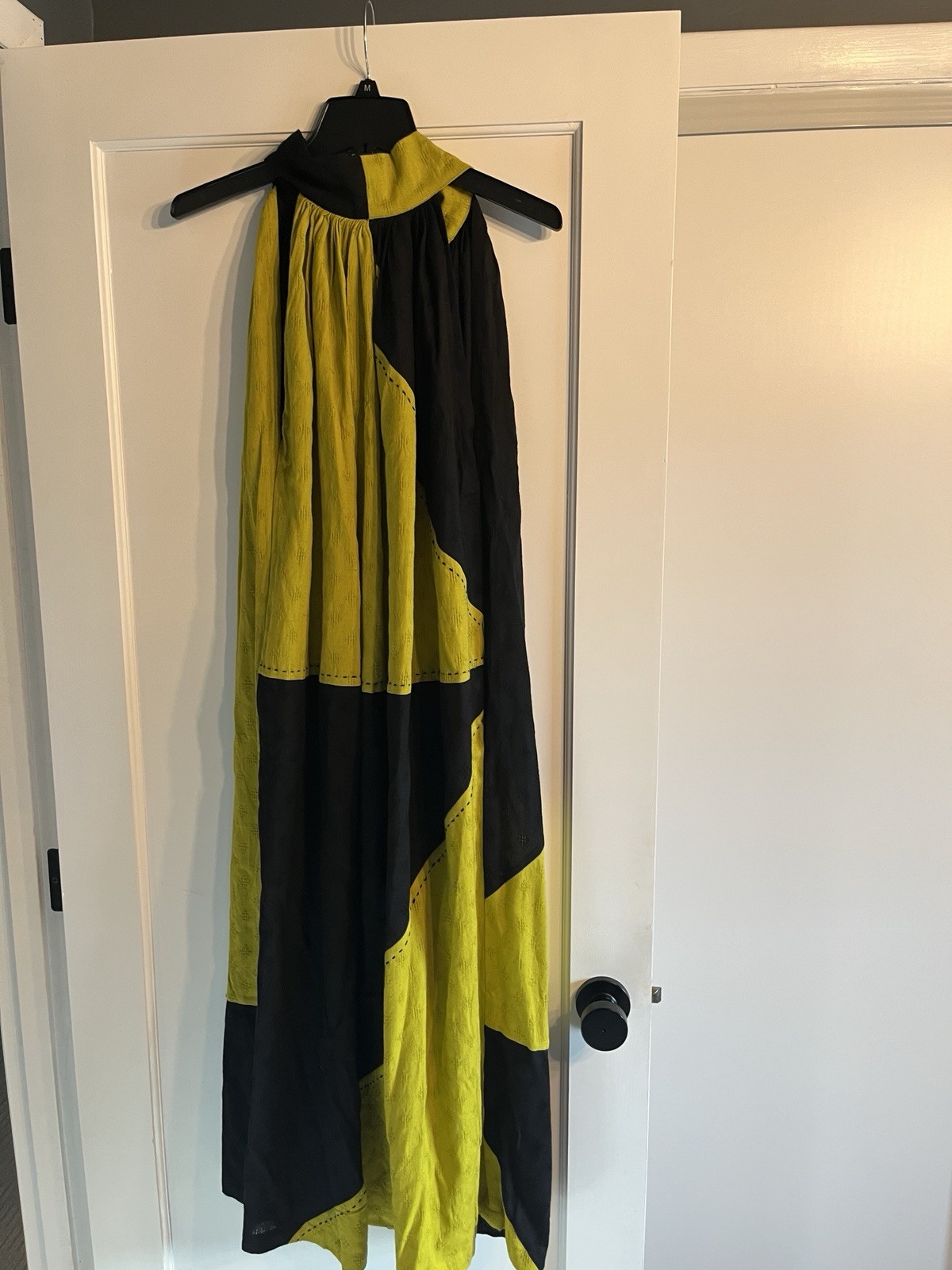 White Canvas Maxi Dress Black/Green- super unique handmade in Turkey
