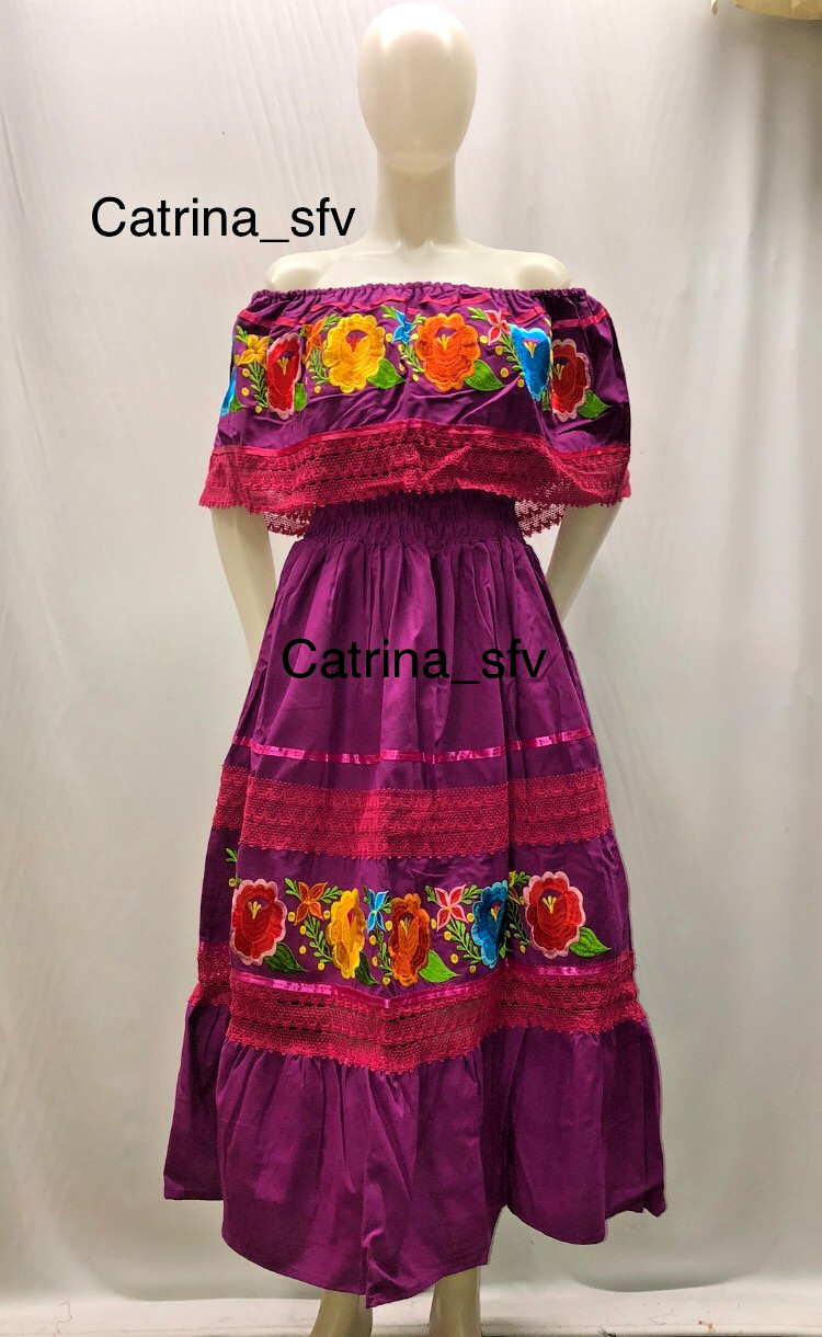 MEXICAN DRESS, CATRINA DRESS, HAND MADE DRESS, DAY OF THE DEAD, EMBROIDERY DRESS