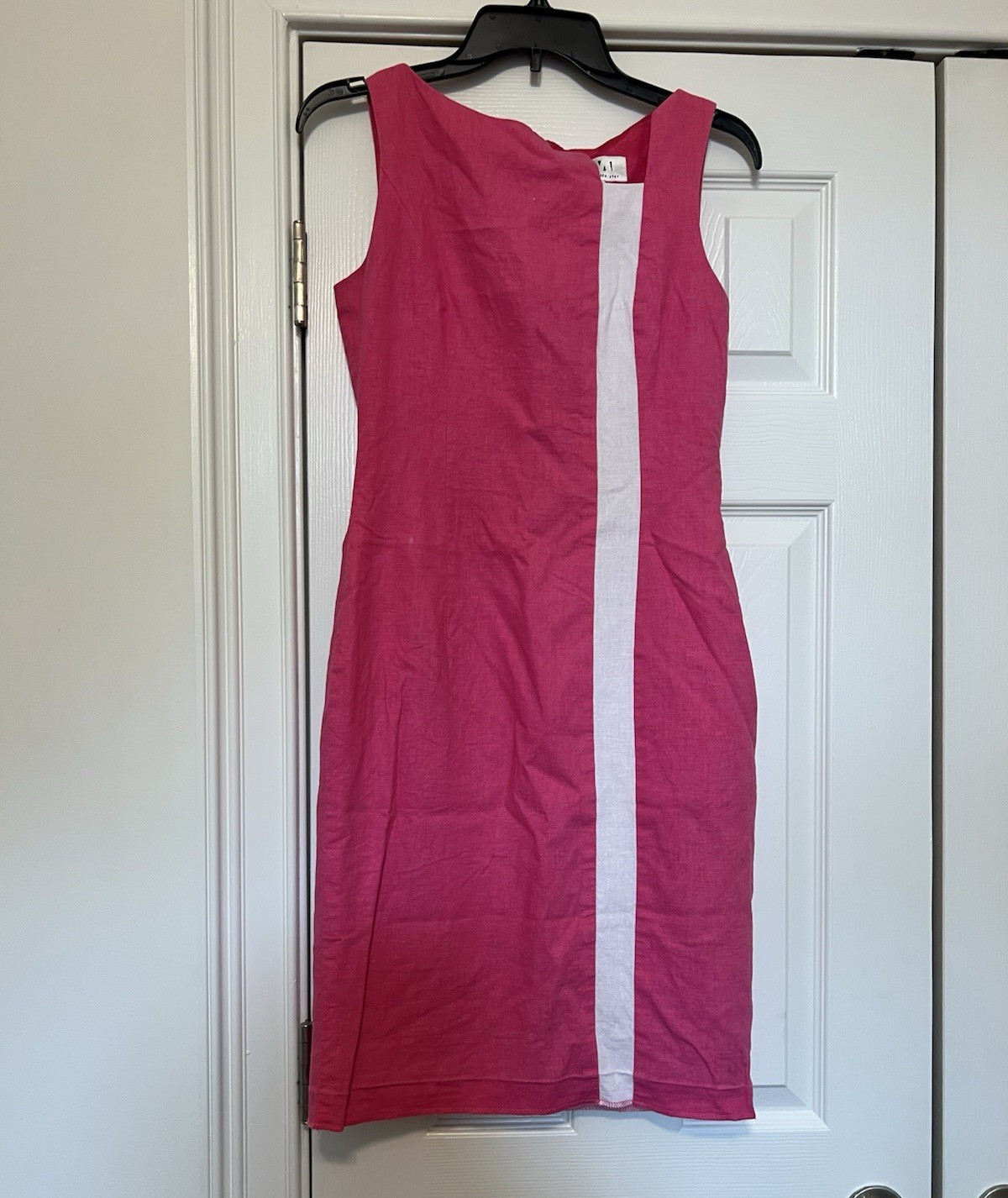 David Meister Women’s Pink/White Colorblock Linen Blend Sheath Dress 4 Square