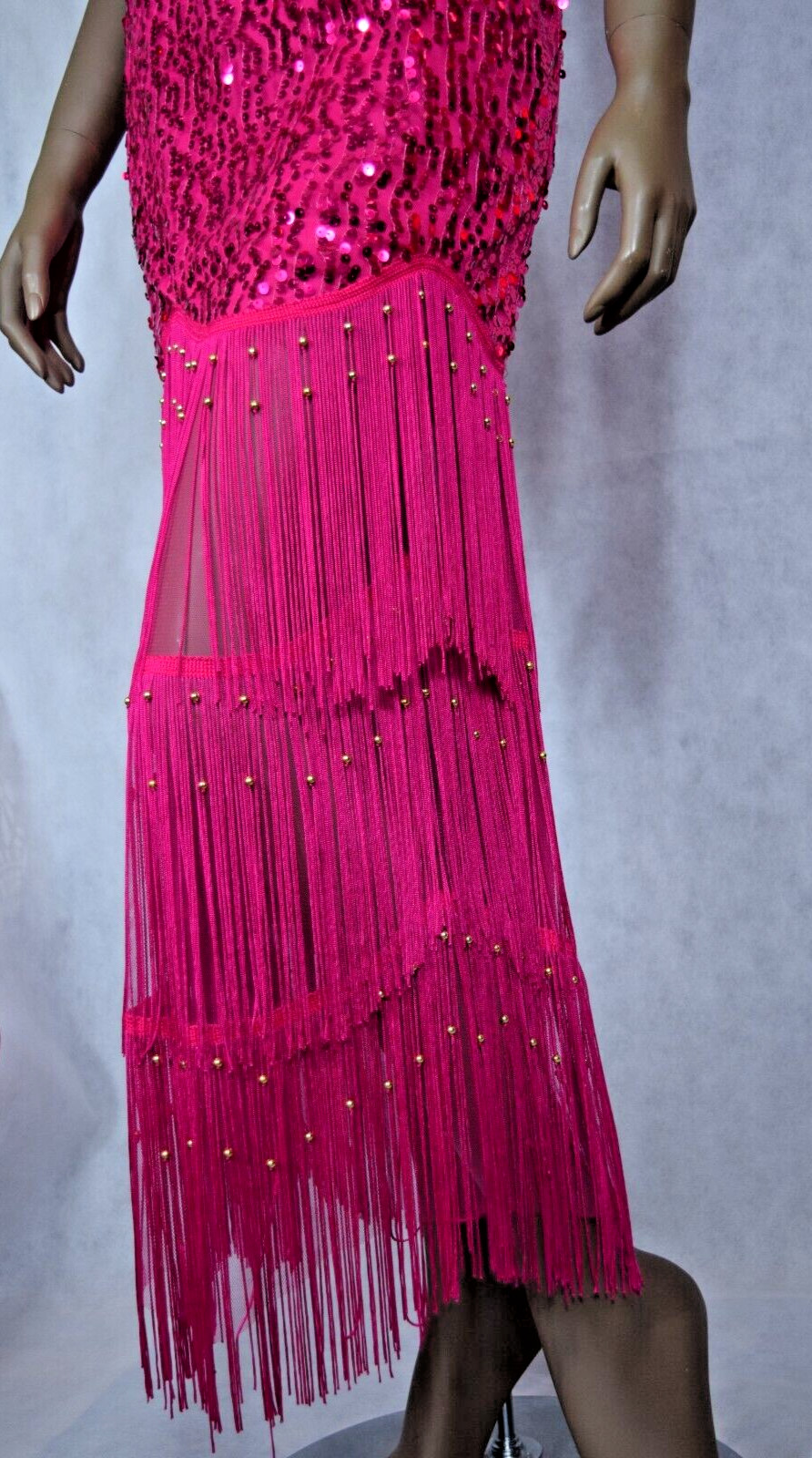 Women Fringe Sequin Beaded Fuschia Dress, Size M, NWT
