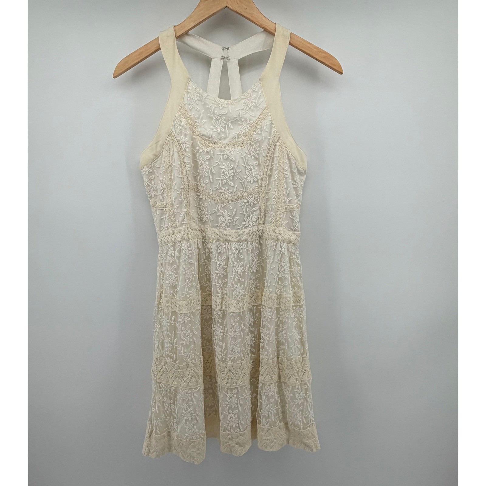 American Eagle Lace Mini Dress Womens 8 Cream Boho Crochet Strappy Back NWT