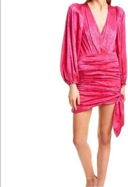 Ronny Kobo Womens Giorgia Mini Dress Pink Fuchsia XS Ruched Silk Barbiecore