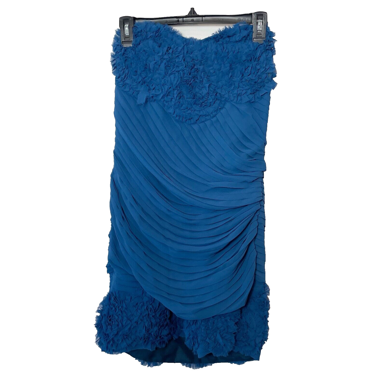 Quail Strapless Mini Cocktail Dress Womens Size S Blue Silk Pleated Ruffle Trim