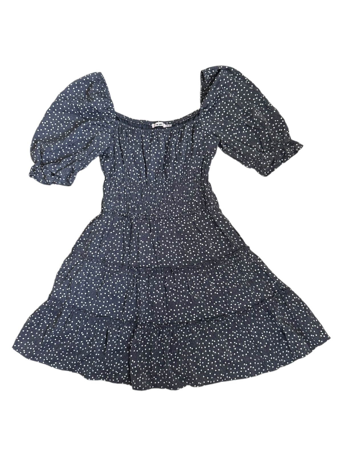 Mi Ami Grey & White Puffy Sleeve Dress w/Rouched Waist Size Medium