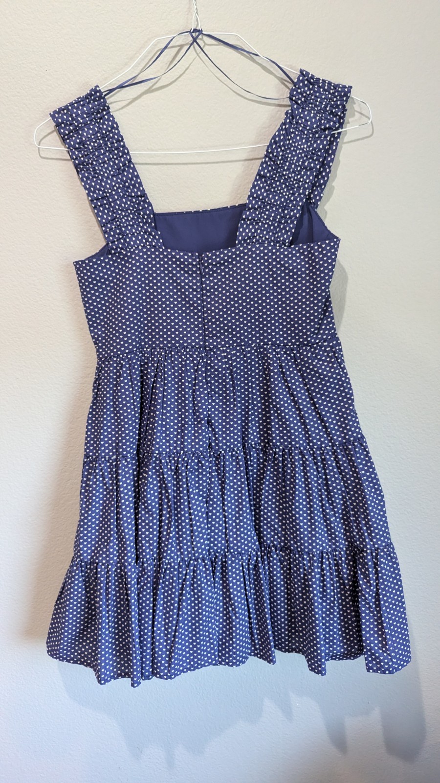 Aqua XS Blue/White Heart Print Square Neck Fit & Flare Short Dress