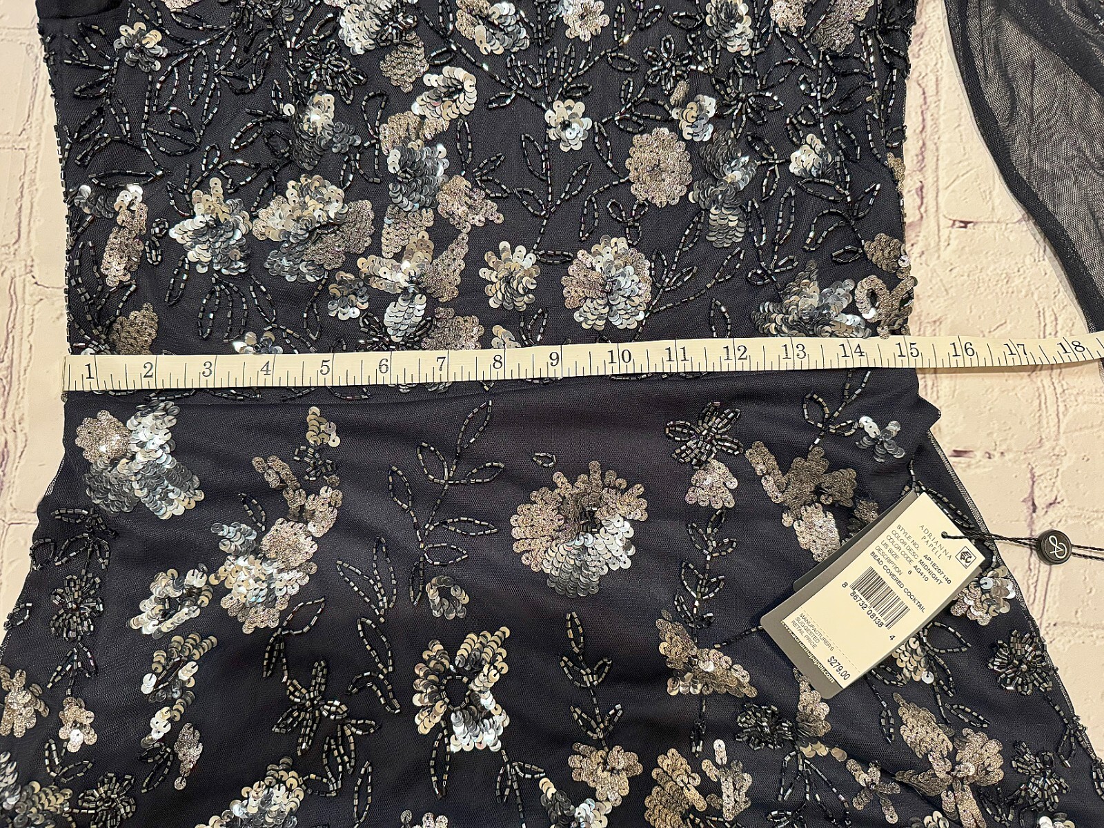 Adrianna Papell Floral Sequin Beaded Sheer Navy Dress NWT Size 6