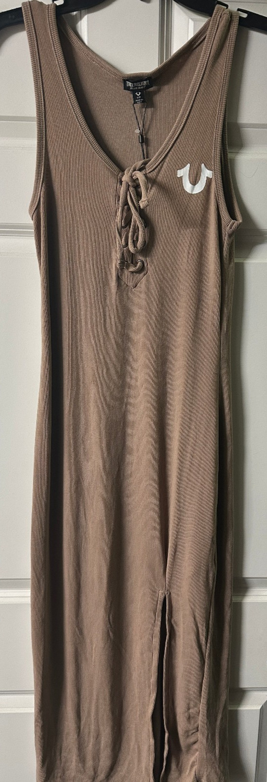 NWT True Religion Brown Logo Lace Up Dress Size Small S