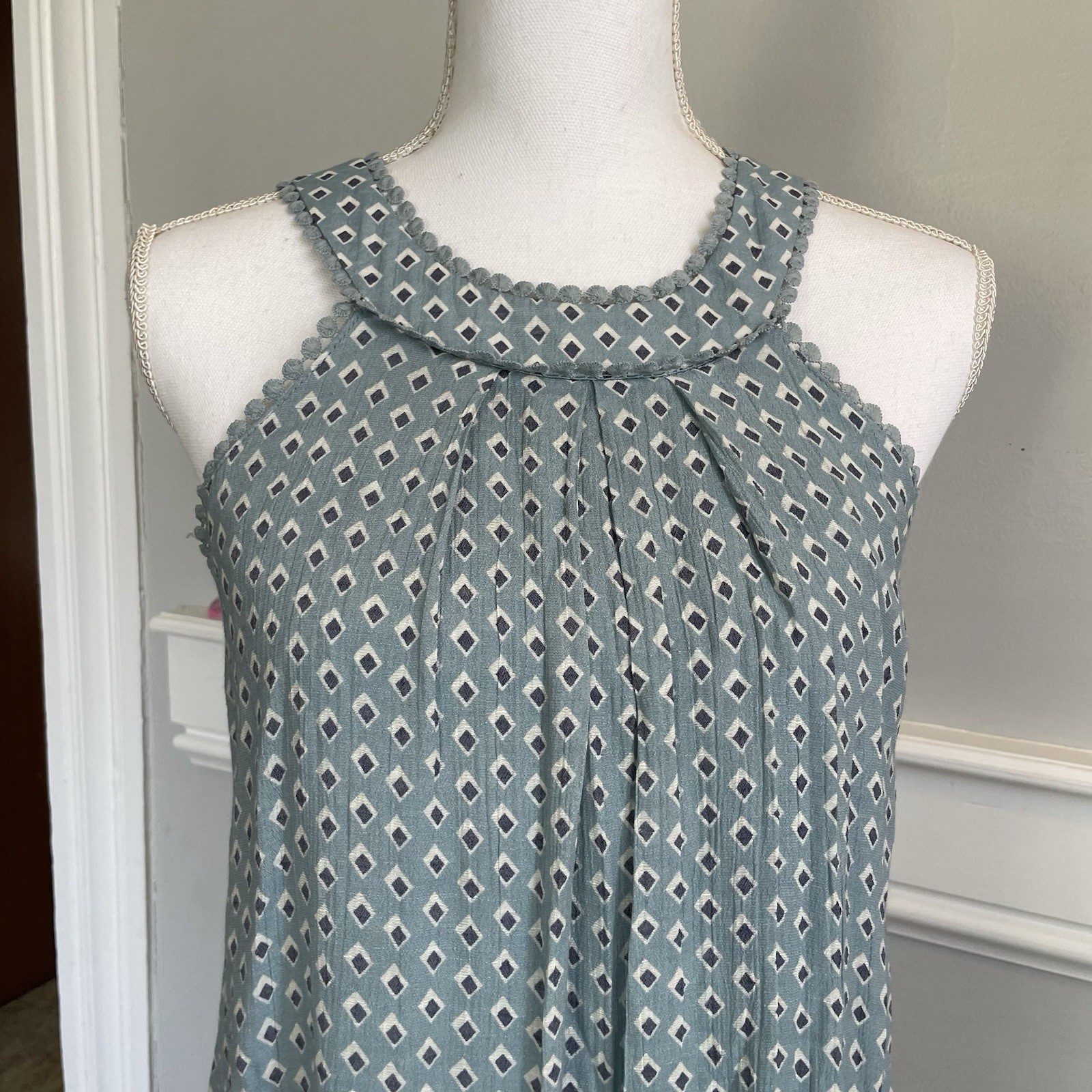Naif Blue Summer Dress Size Small Geometric Pattern Sleeveless Shift SEE PICS