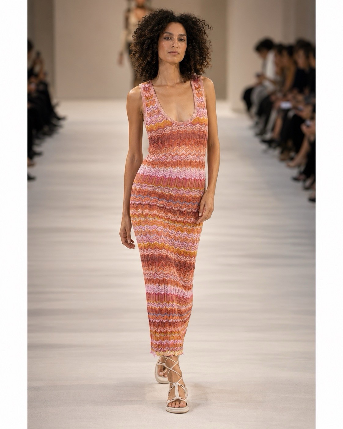 Vintage MISSONI Knitted Midi Dress Textured Knit M L IT 42 Shift Dress Sunset 10