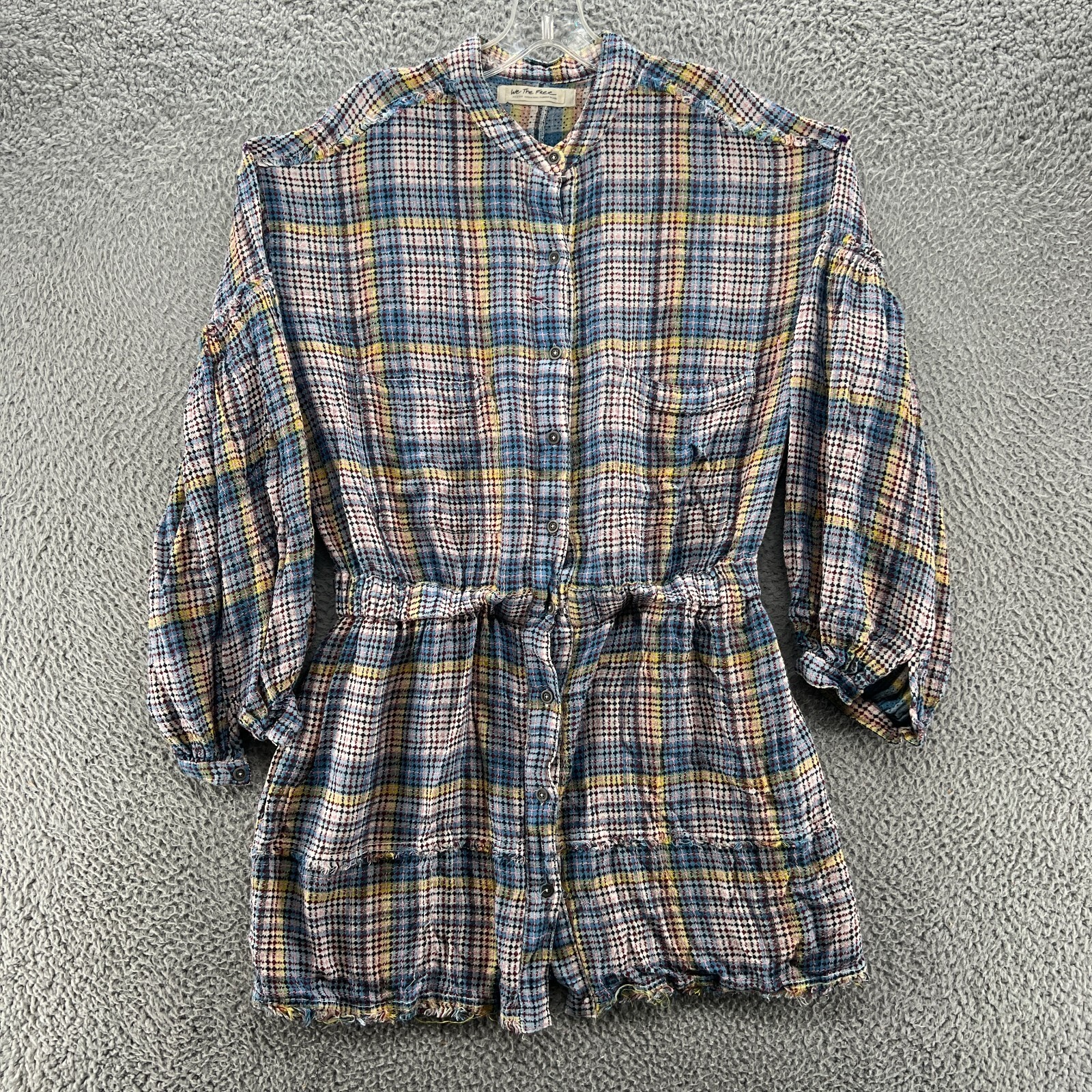 Free People Dress Womens Medium By The Way Plaid Button Up Tunic Boho