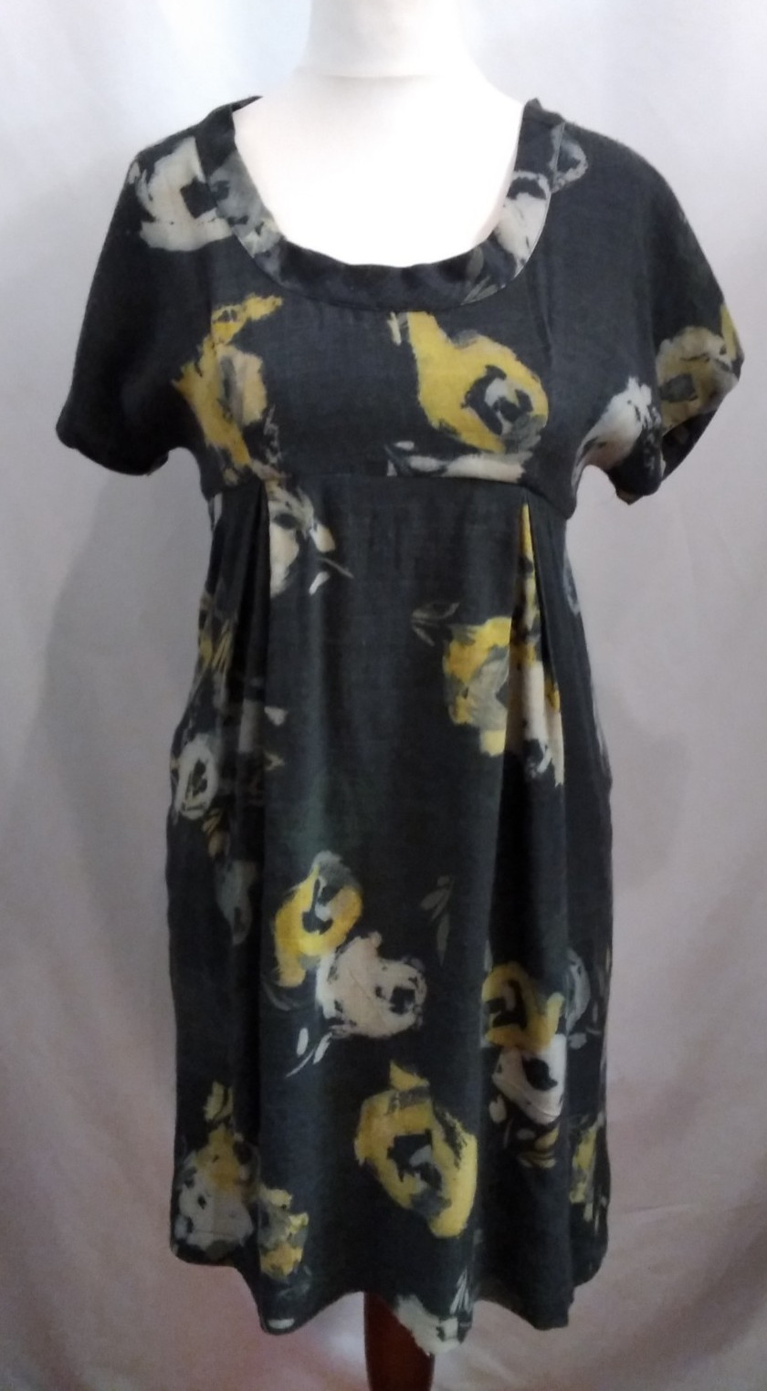 TOAST Women’s Wool Dress UK Size 6 – Dark Grey & Yellow Abstract Print, Lined