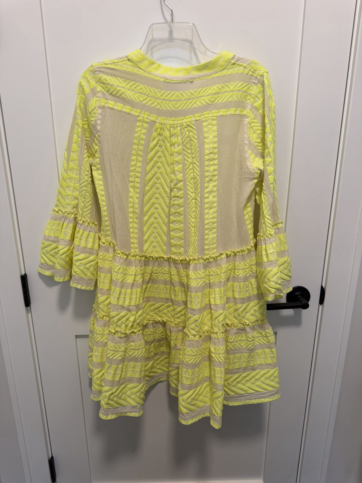 Devotion XS Twins Ella Neon Yellow Flared-Sleeve Tiered A-Line Mini Dress