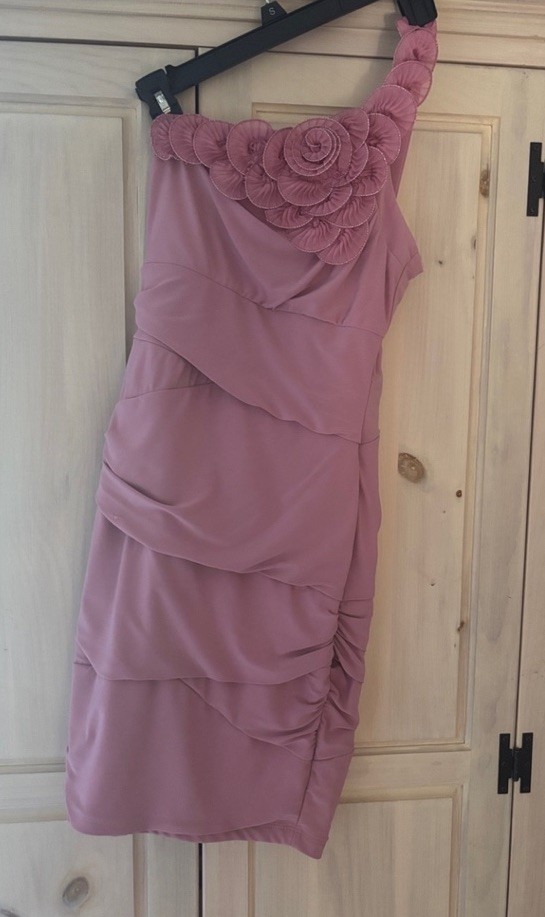 B. Darlin Pink One Shoulder Ruffle Ruched Bodycon Knee Dress Juniors 5/6