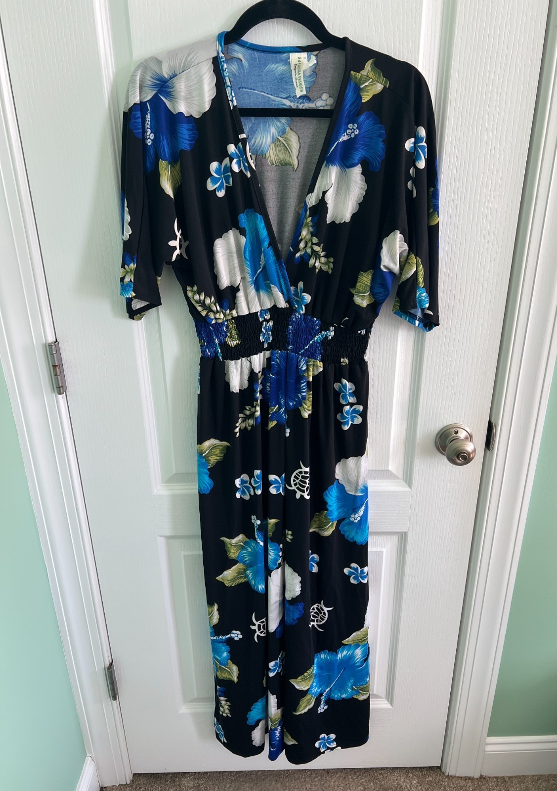 S&S Aloha Fashion Hawaii Dress Tropical Floral Turtle Print Half Sleeve Size XXL