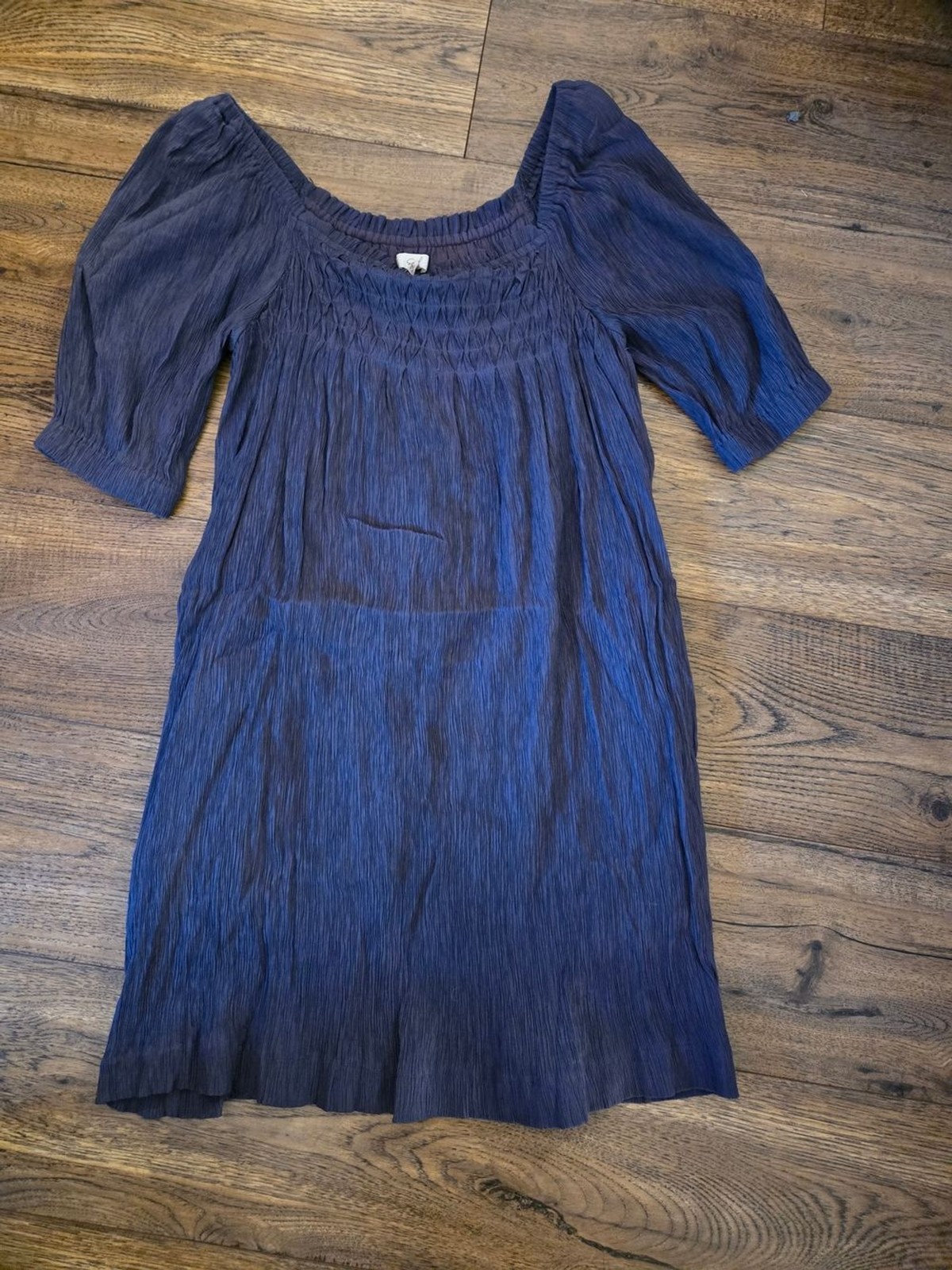 easel Indigo Blue Smocked Square-Neck Midi Dress