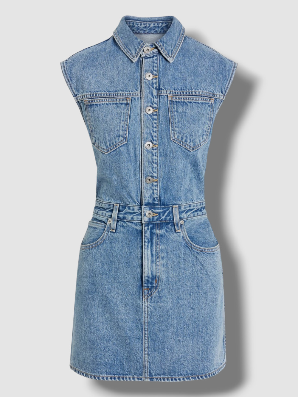 $499 SLVRLAKE Women’s Blue Sleeveless Non Stretch Denim Mini Shirt Dress Size XS