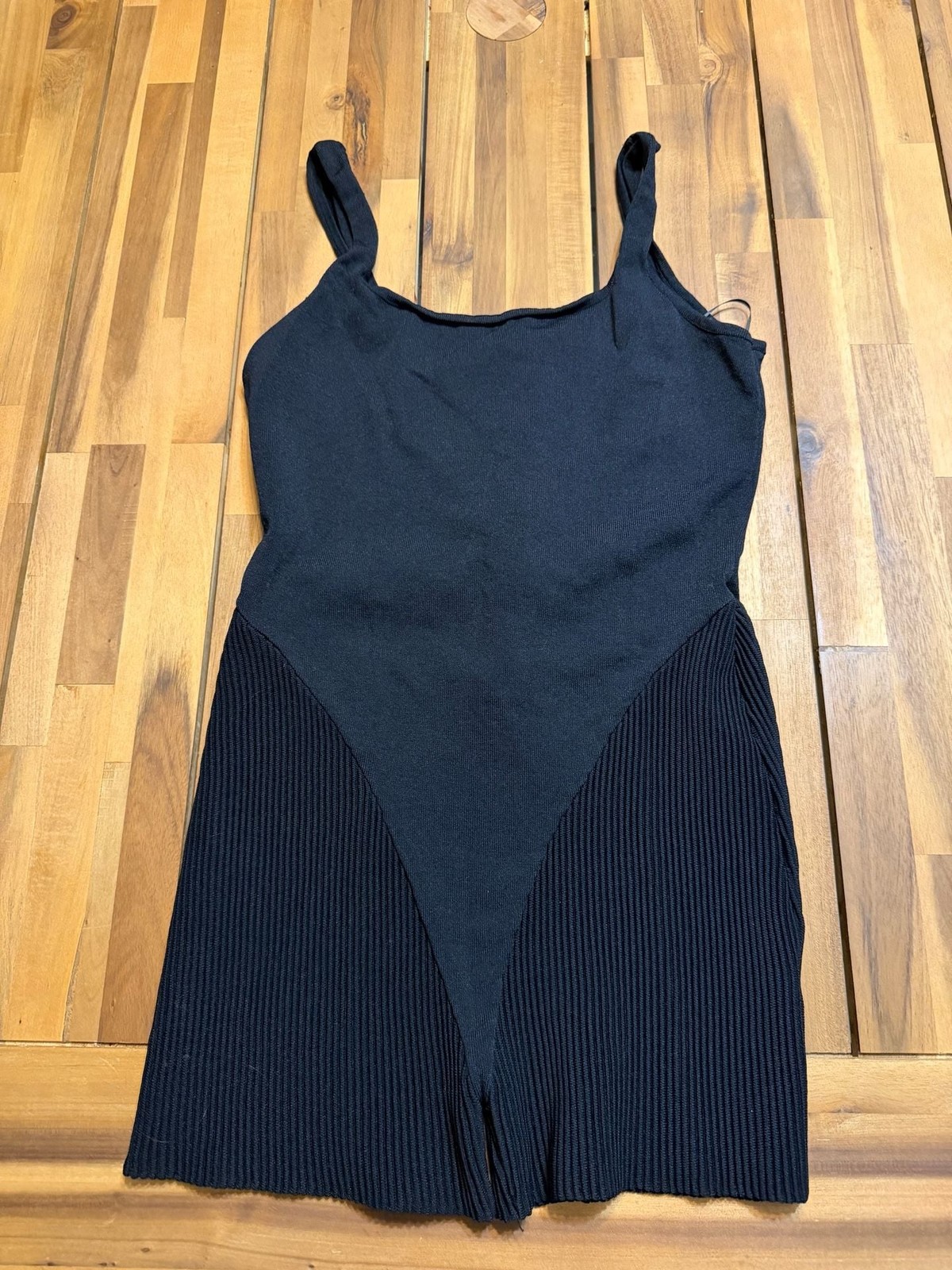 Hera Collection Black Ribbed Knit Mini Dress with Front Zip