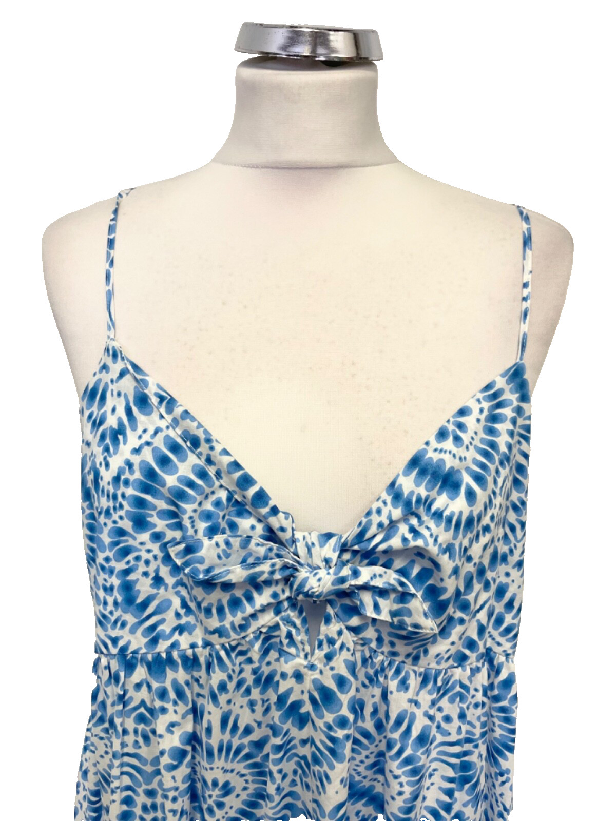 BNWT ZARA 100% COTTON BLUE & WHITE PRINT SHOE STRING STRAP MAXI DRESS SIZE XL