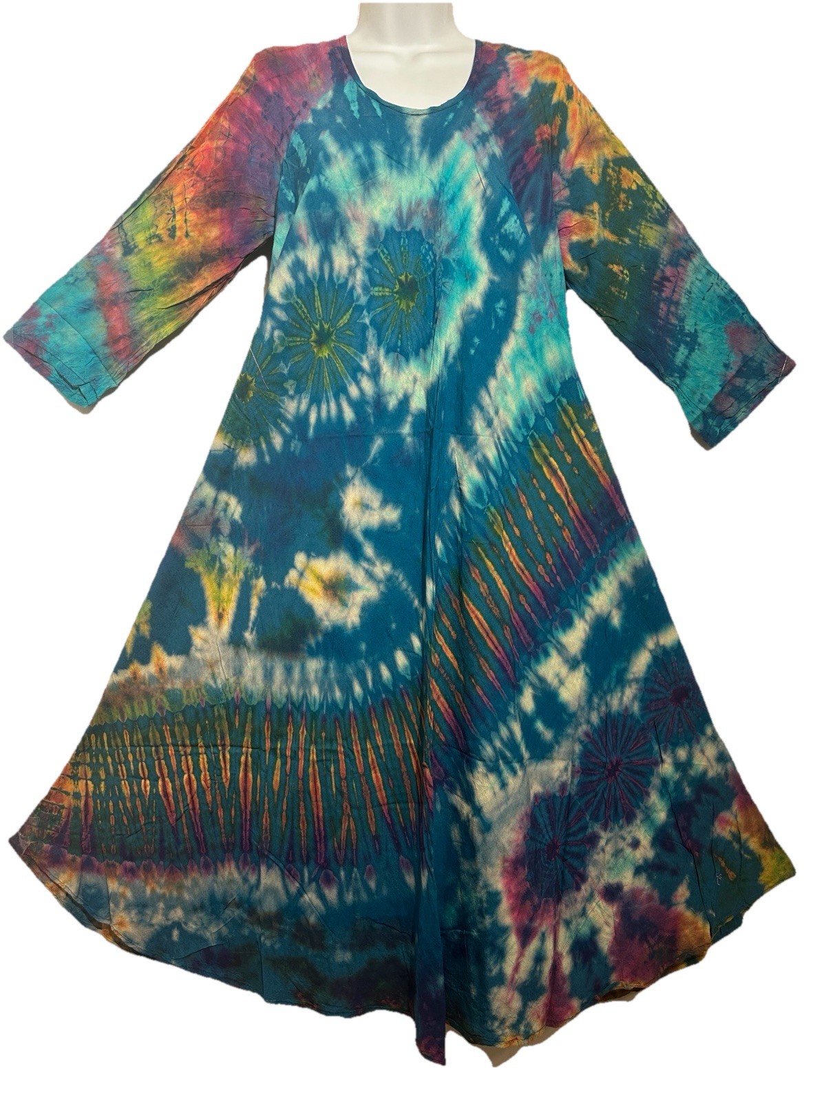 Nw SACRED THREADS tie dye mudmee funky hippy boho rayon maxi DRESS XL