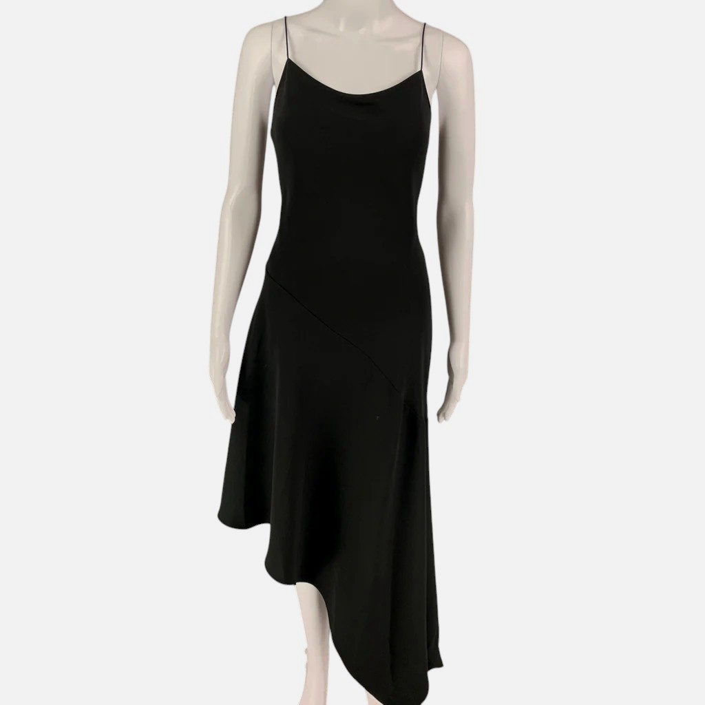 CELINE Women Black Slip Spaghetti Straps Mid-Calf Cocktail Dress Size 42