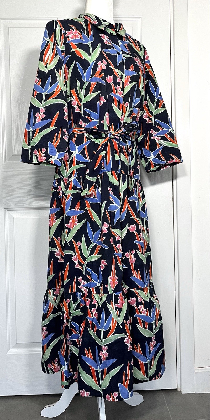 Baukjen Floral Shirt Dress With Belt Organic Cotton Button Size UK 14