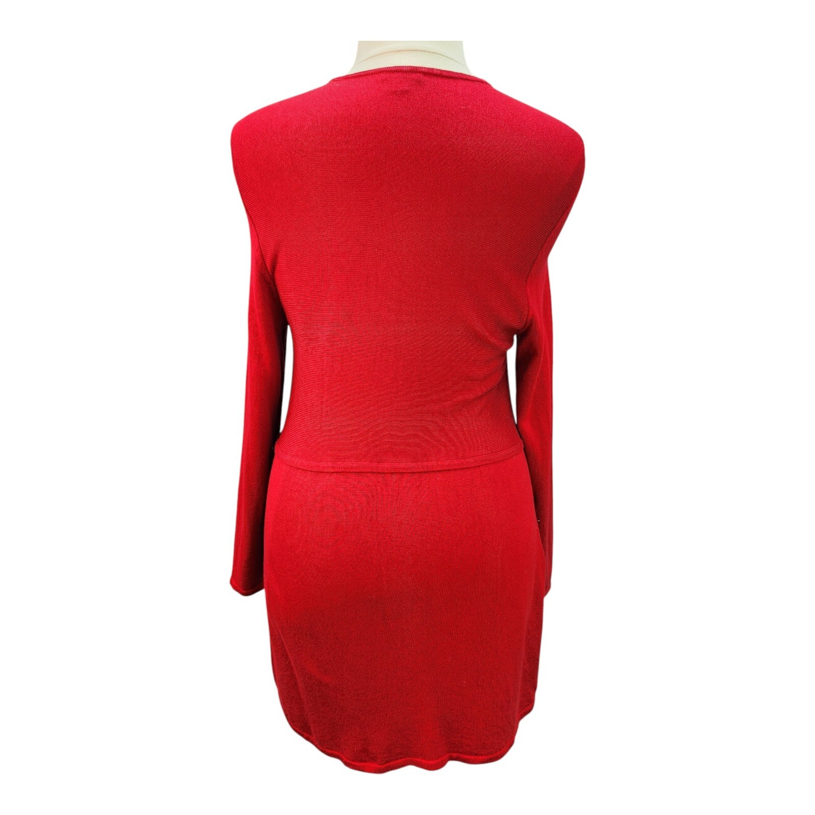 J Jill Sweater Dress LARGE Red Soft Rayon Wool Slit Work Career Church Form Fit