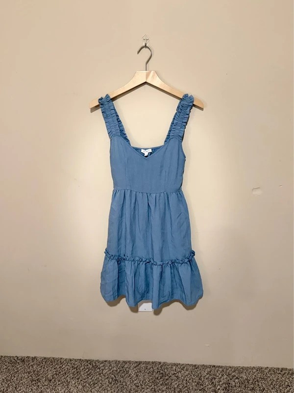 Blu Pepper Light Blue Ruffled Strap Babydoll Mini Dress, Size S