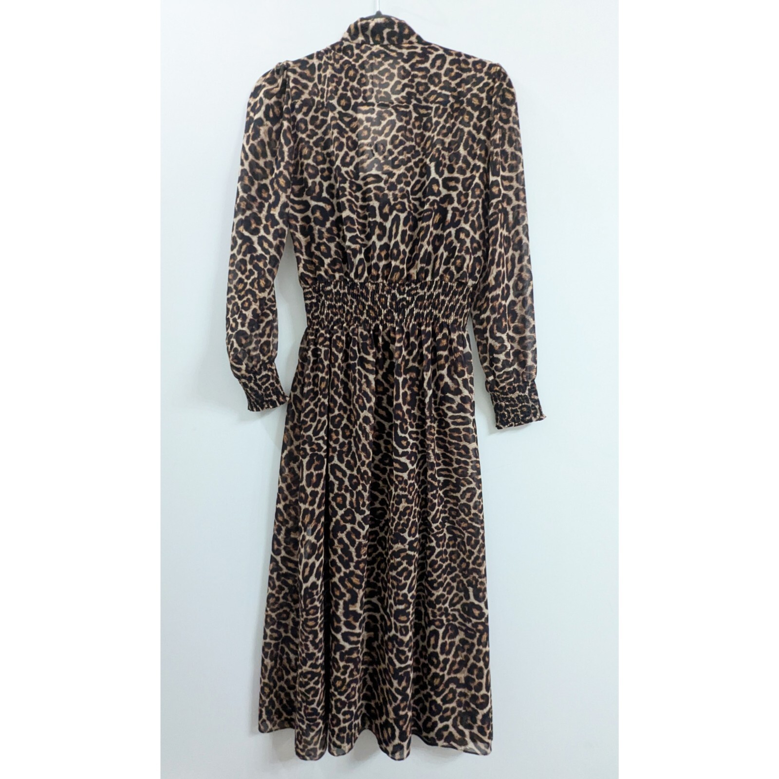 ZARA Cheetah Print Long Dress With Neck Tie Women’s Size XS
