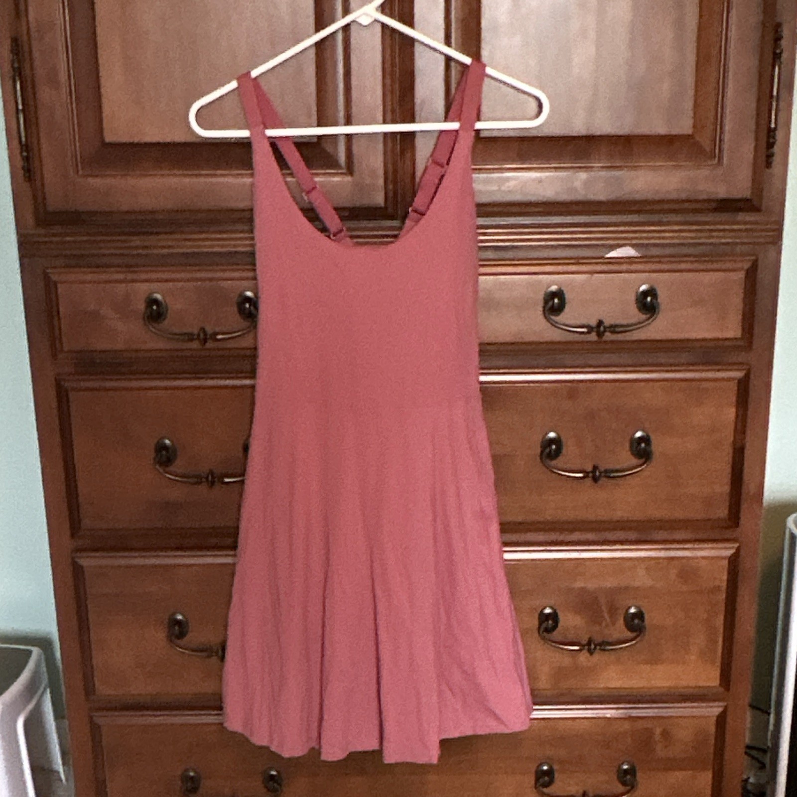 Iuga Pink Solid V-Neck Sleeveless Fit & Flare Short Knit Stretch Dress S