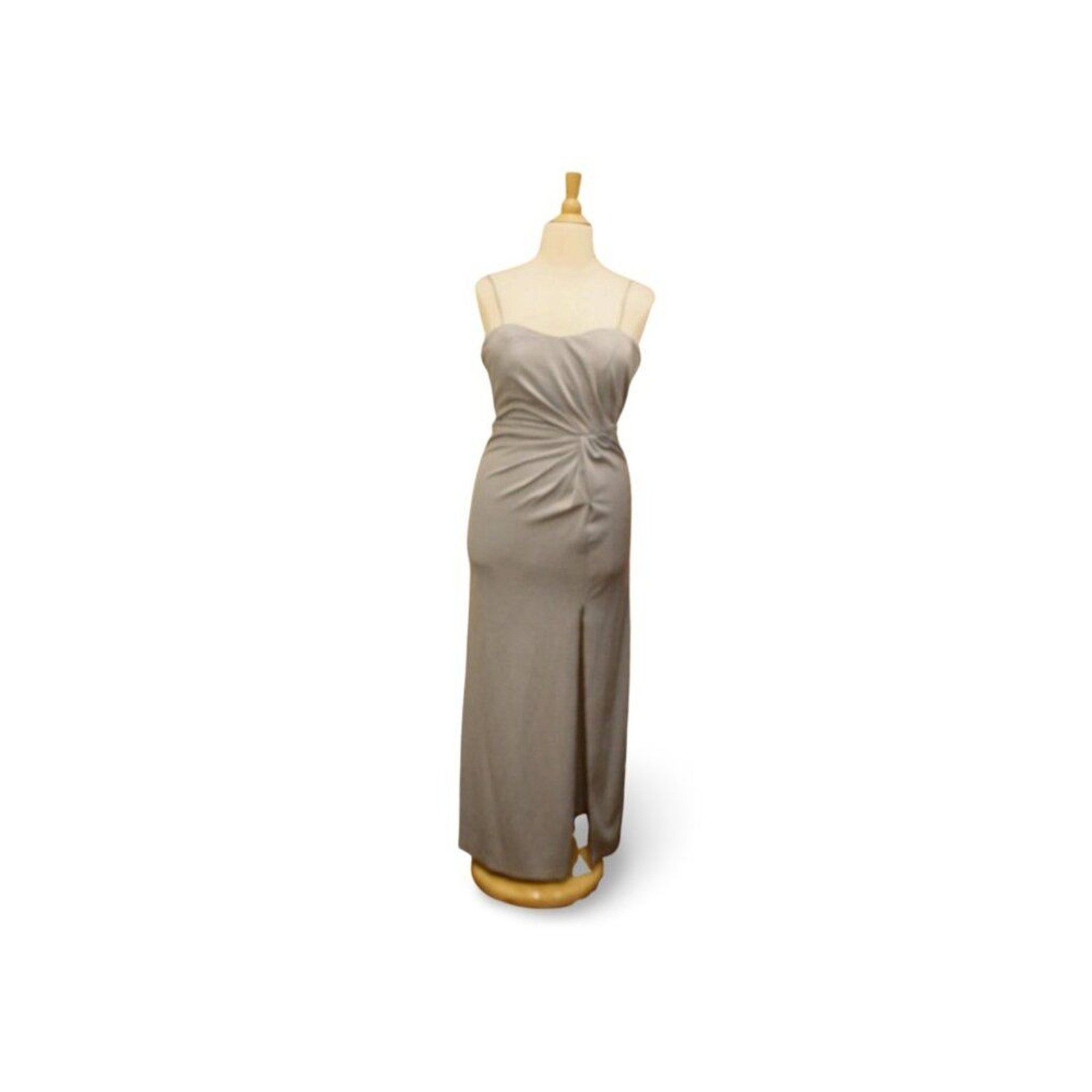 Grey/Silver Glitter Knit Formal Evening Gown Ruching & Slit Bari Jay 2311