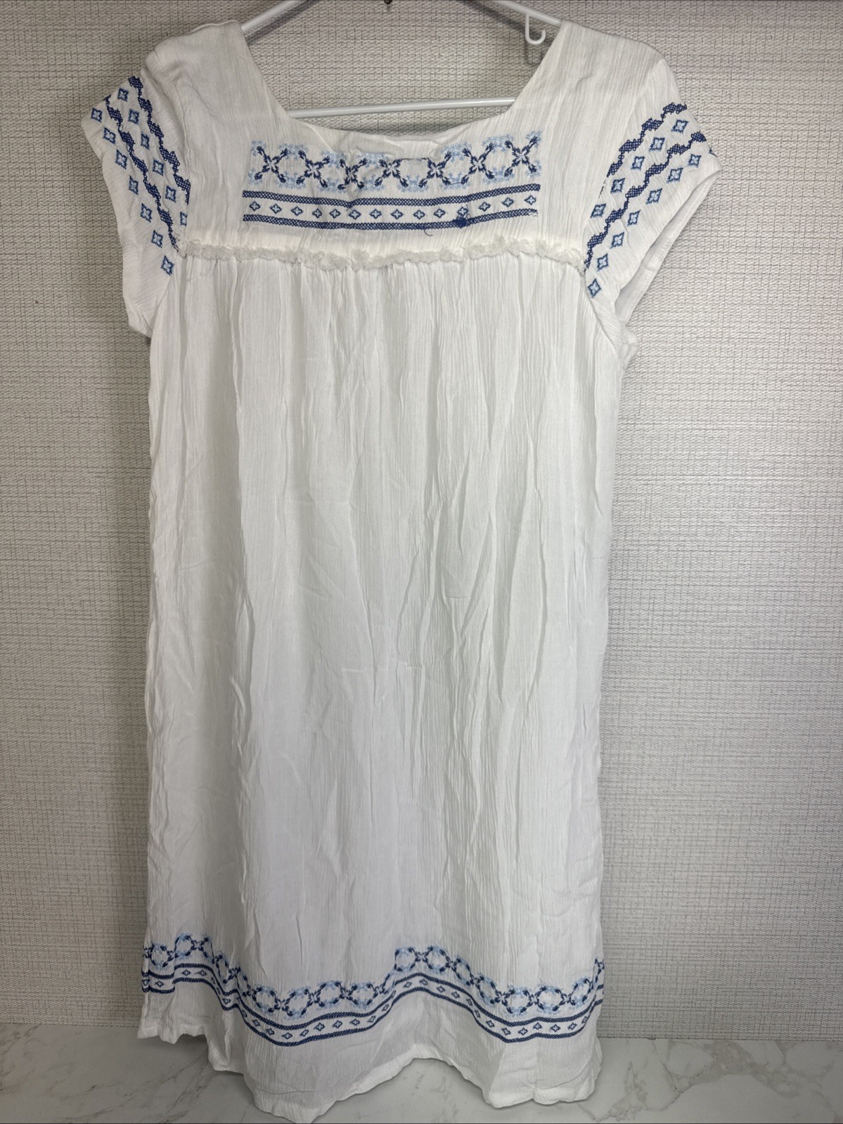 NWT White Dress Esmara 8 Guazy Boho Peasant Cotton Lined Viscose Festival Beach