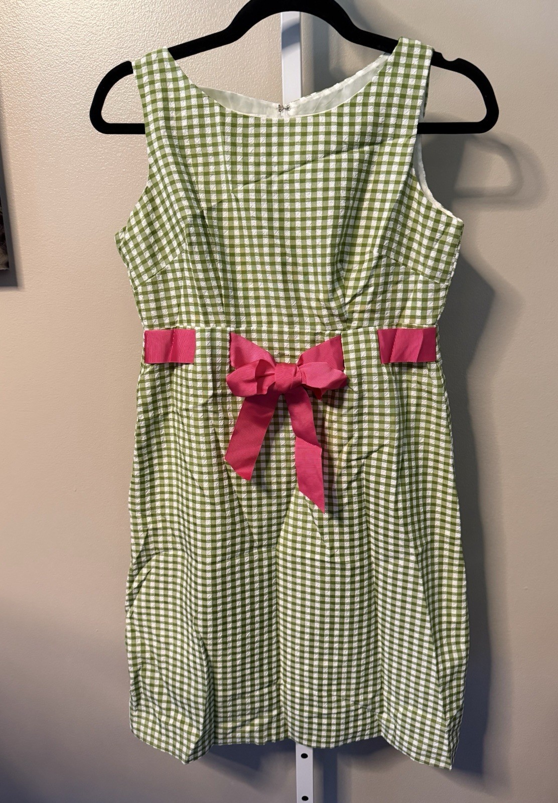 Kim Rogers Gingham Sheath Dress 4P Green White Coquette Cottagecore Preppy Mod