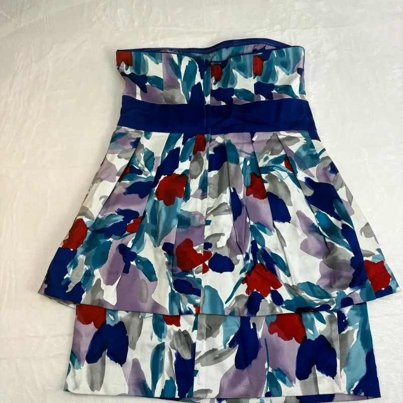 New Look Strapless Floral Mini Dress UK 12 Bandeau Party Summer