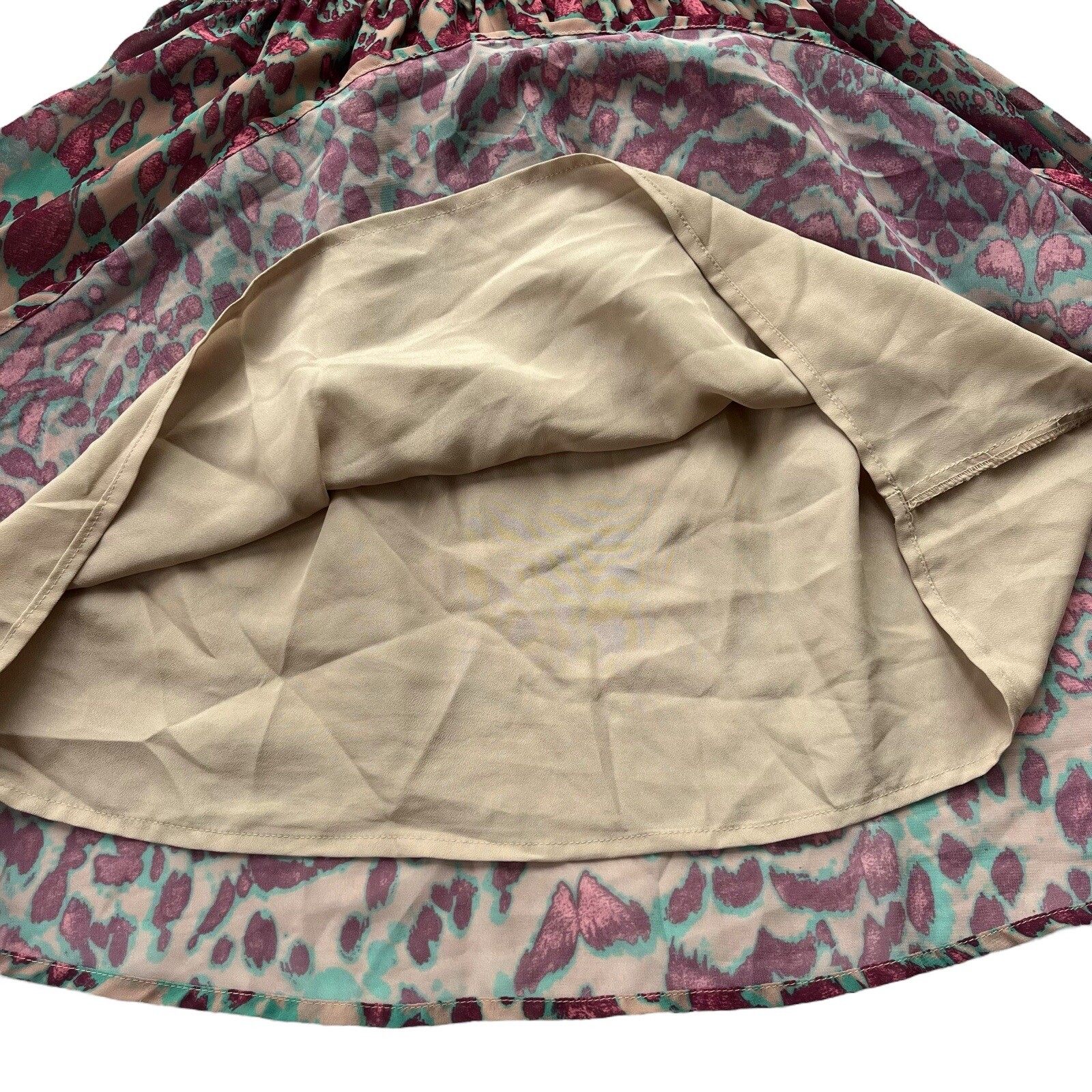Miss Me Womens Size Medium Tan Teal Pink Animal Abstract Pattern Tank Mini Dress