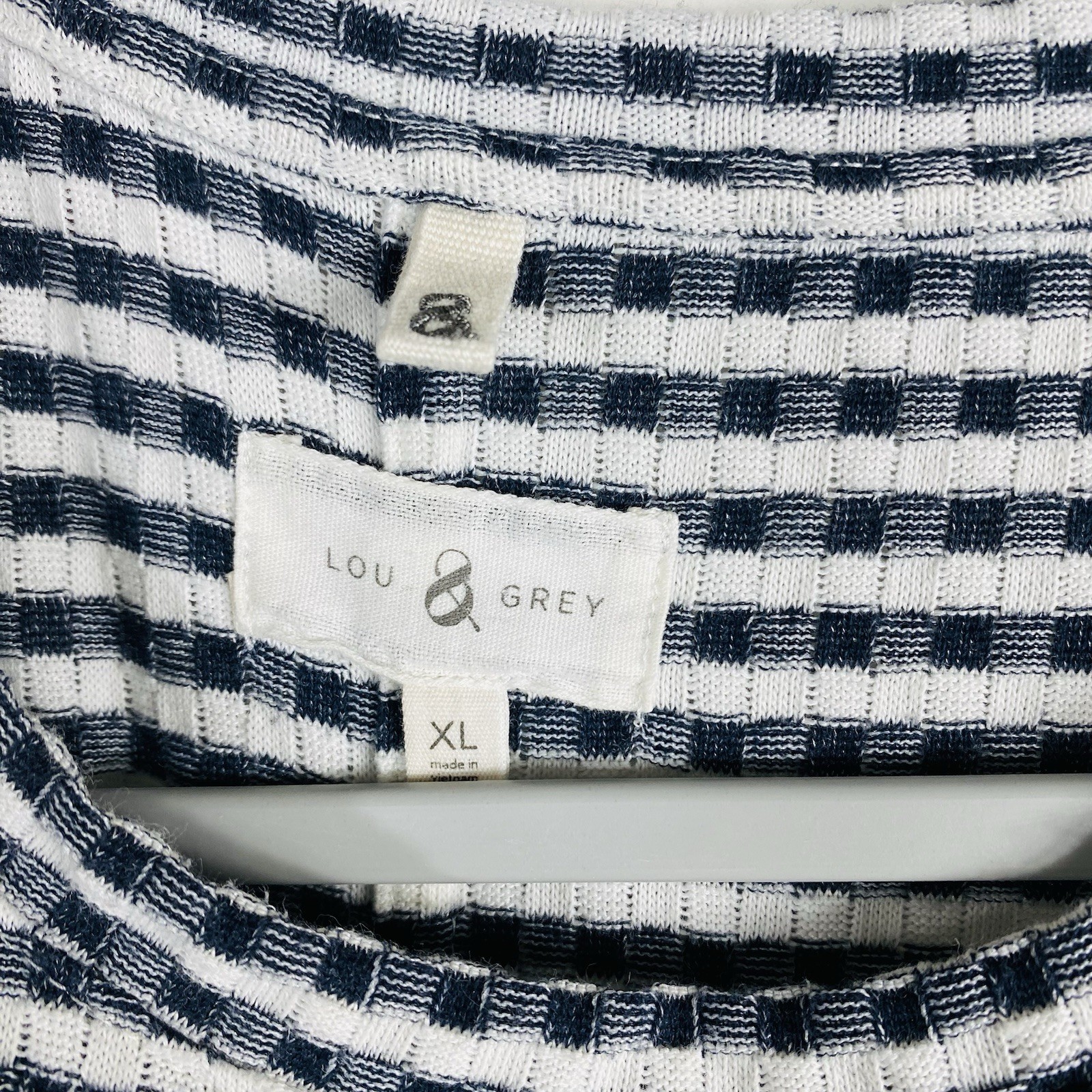 Lou & Grey Midi Dress XL Gingham Sleeveless Cotton Blend Navy Blue White