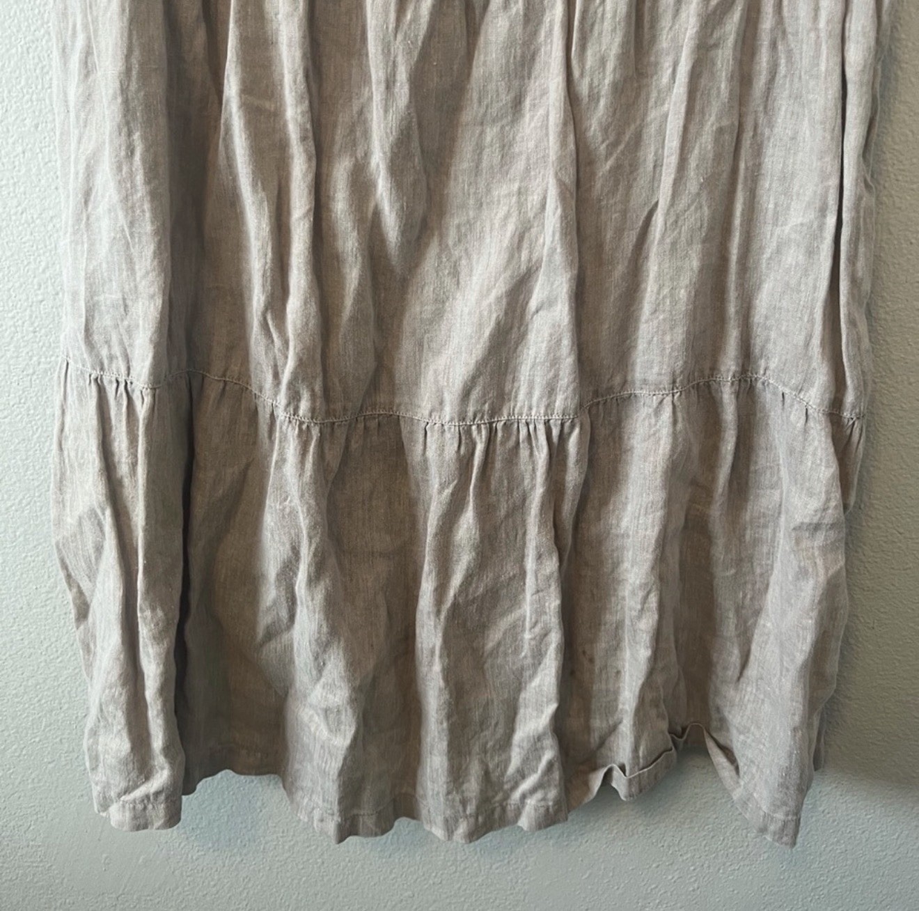 Artisan NY Boho Tiered 100% Linen Mini Tank Dress Flowy Minimalist Granola Girl
