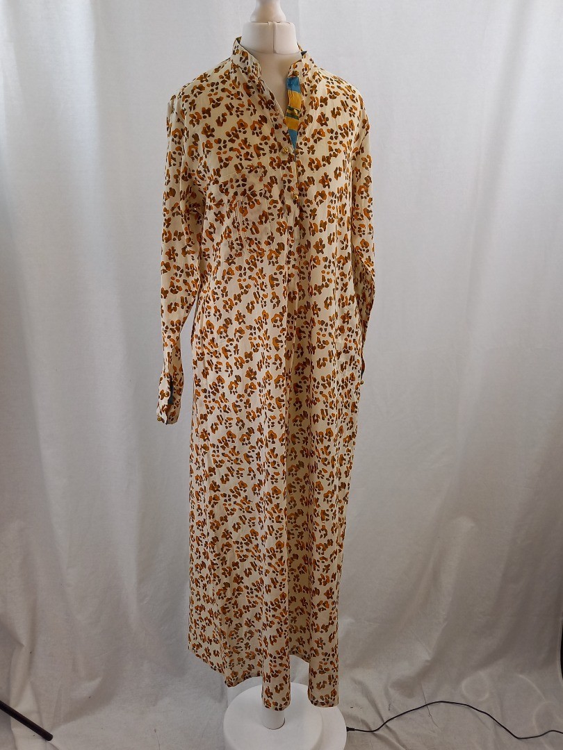 Lisa Corti Maxi Dress Size S Kaftan Animal Print Cotton Button Neck