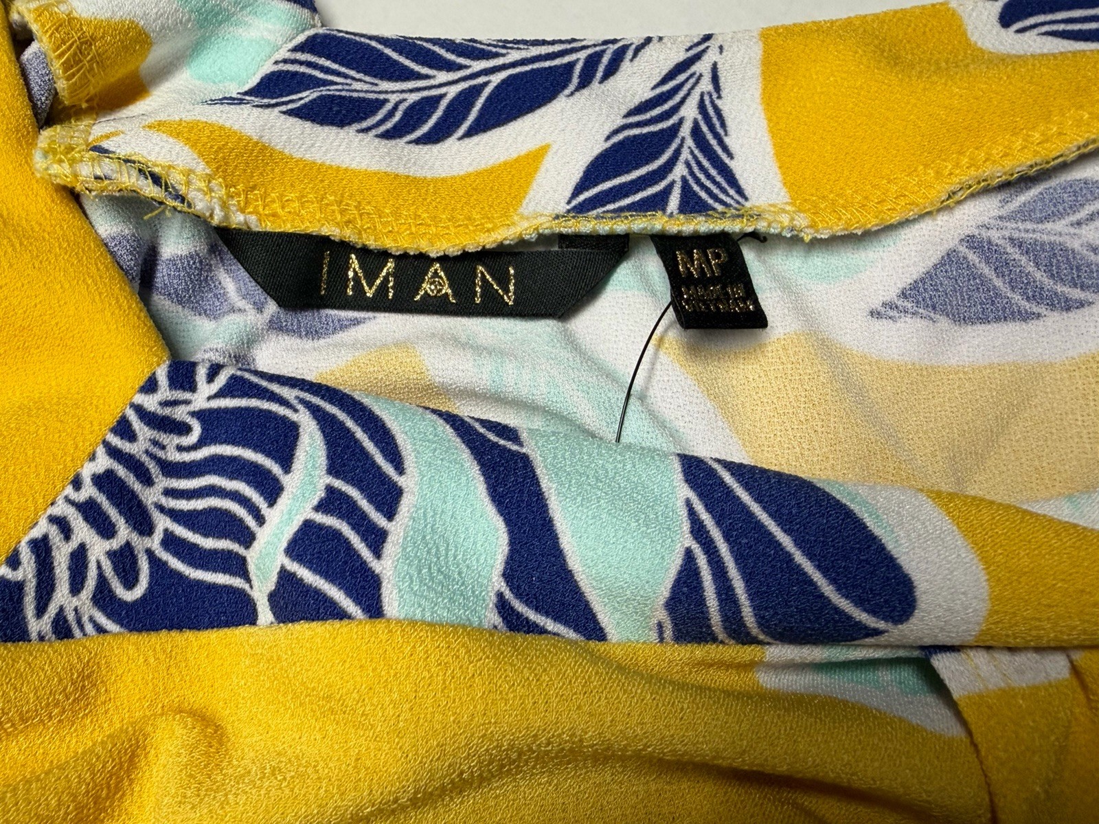 IMAN Global Chic Yellow Blue Floral Maxi Dress Resort Summer Cruise Petite M NWT