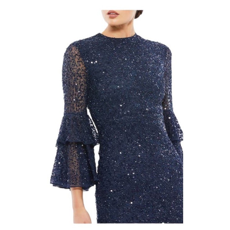 Mac Dugga NEW Blue Sequined Ruffle Sleeve Midi MOB Formal Dress 10802 Size 6