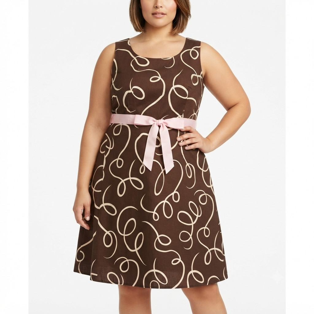 Willow Glenn A-Line Women’s Dress Plus 16W Brown Swirl Pattern Sleeveless Top