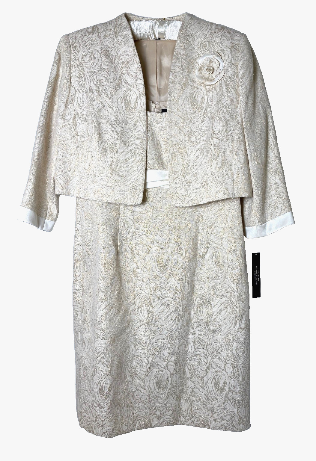 Tahari Sheath Dress & Jacket 12 Ivory Gold Metallic Brocade Mother Of The Bride