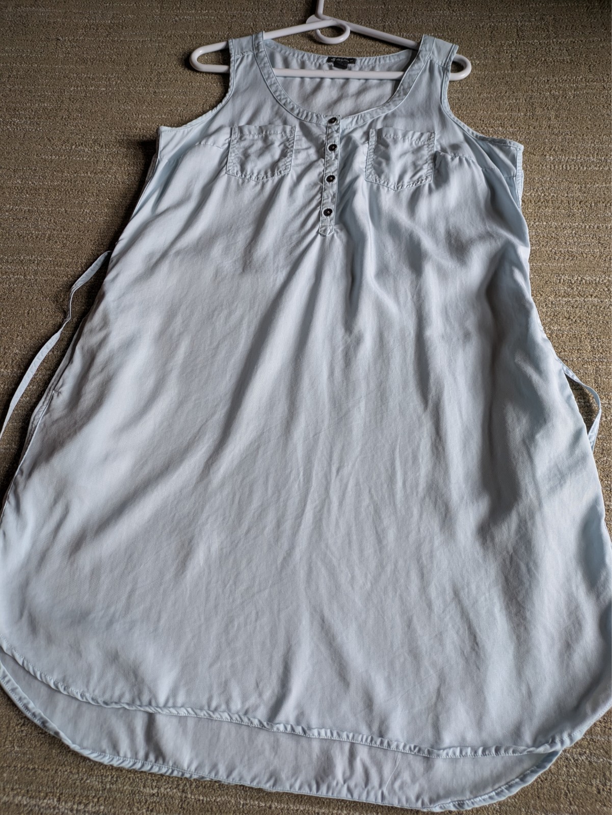 Eddie Bauer Lightweight Tencel Dress Button Tie Belt Sleeveless Sz 12
