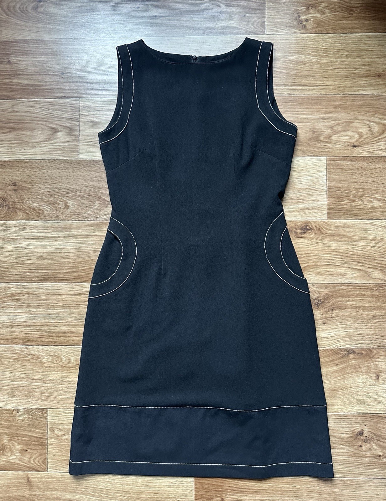 Jane Norman Vintage Black Contrast Stitch Mini Dress Y2K Sleeveless UK 10 US 6