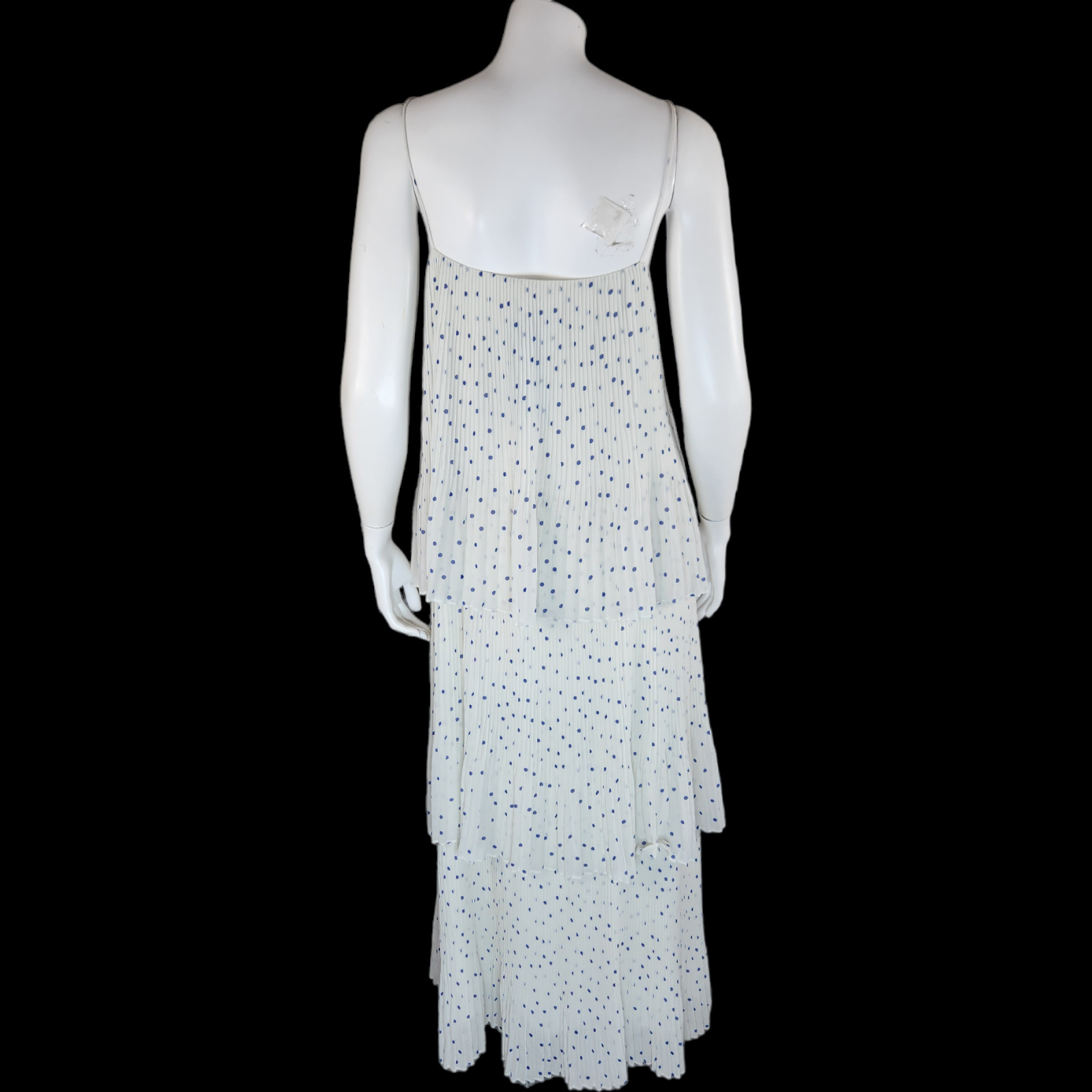 NWT Samsoe Samsoe Womens Large White Pleated Blue Polka Dot Maxi Dress Tatiana