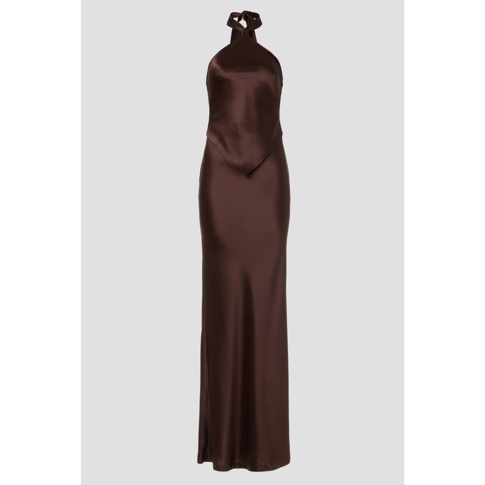 Retrofete Ester Brown Satin Tie Back Sheath Formal Dress, Prom Wedding Guest L